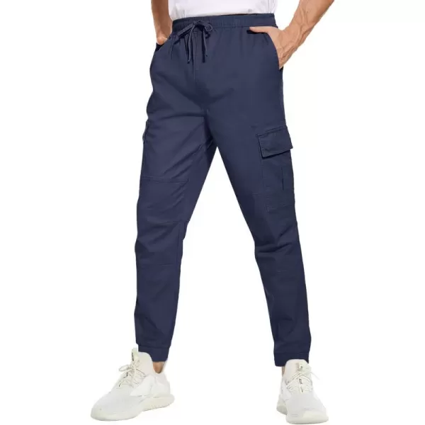 MAGNIVIT Mens Cargo Pants Multi Pockets Drawstring Comfortable Cotton Joggers Hiking Travel Casual Outdoor TrousersNavy Blue