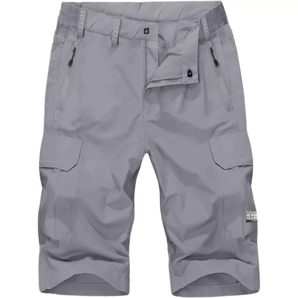 MAGNIVIT Mens Cargo Shorts with 5 Pockets 34 Below Knee Hiking Mountain Bike ShortsLight Grey