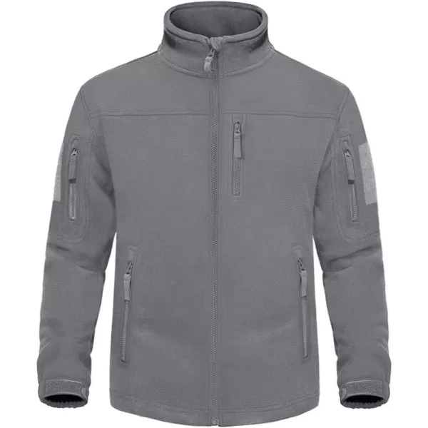 MAGNIVIT Mens Full Zip Tactical Fleece Jacket Fall Winter Windproof Soft Polar Coats with 5 Zip PocketsLight Grey