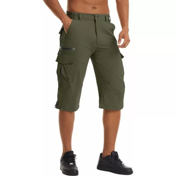 MAGNIVIT Mens Hiking Shorts with 7 Pockets 34 Below Knee Quick Dry Long Cargo Work Cycling ShortsArmy Green