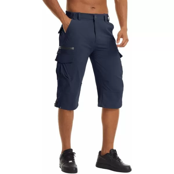 MAGNIVIT Mens Hiking Shorts with 7 Pockets 34 Below Knee Quick Dry Long Cargo Work Cycling ShortsNavy Blue