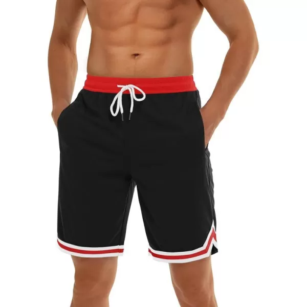 MAGNIVIT Mens Mesh Basketball Shorts Athletic Gym Workout Running Short with Zipper PocketsBlack Red