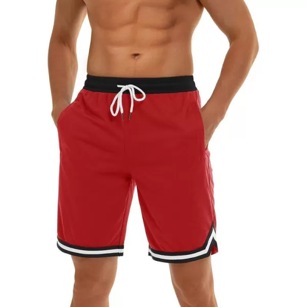 MAGNIVIT Mens Mesh Basketball Shorts Athletic Gym Workout Running Short with Zipper PocketsRed