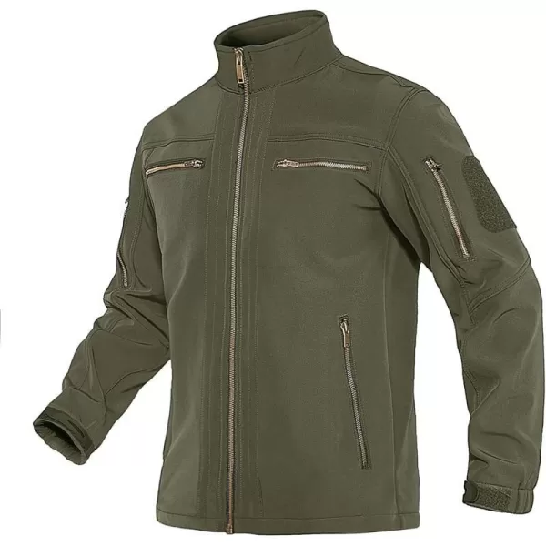 MAGNIVIT Mens SoftShell Jacket Fleece Lined Water Resistant Tactical Jacket Coat with 6 Zipper PocketsArmy Green