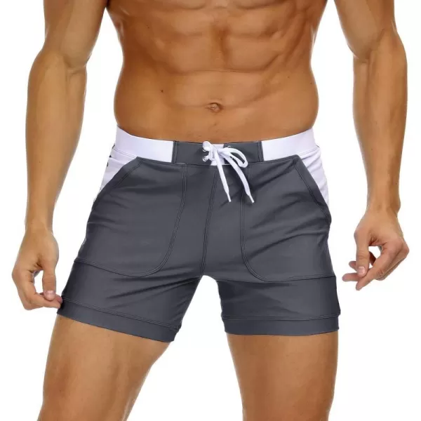 MAGNIVIT Mens Swimwear Swimsuits Solid Basic Long Swim Sport Trunks Board Shorts with PocketsGrey