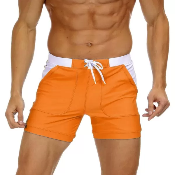 MAGNIVIT Mens Swimwear Swimsuits Solid Basic Long Swim Sport Trunks Board Shorts with PocketsOrange