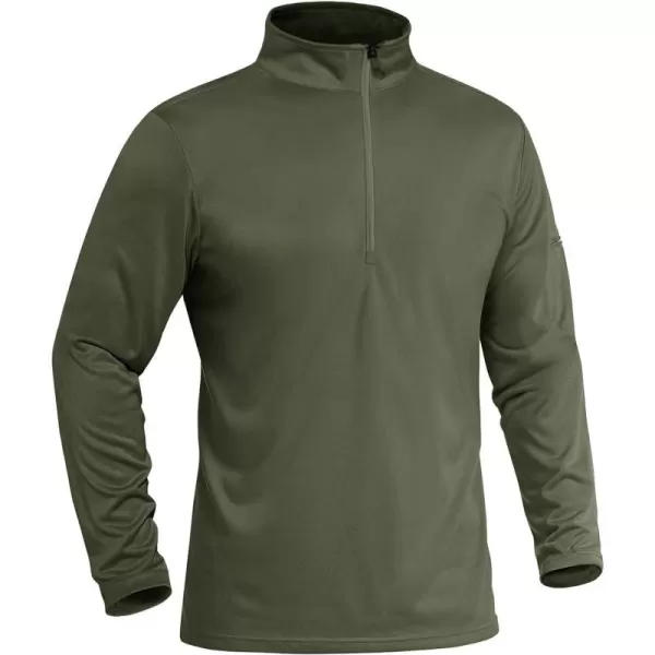 MAGNIVIT Mens Tactical Shirts 12 Zip Athletic Shirts Fall Long Sleeve Running Hiking Golf Polo ShirtsArmy Green