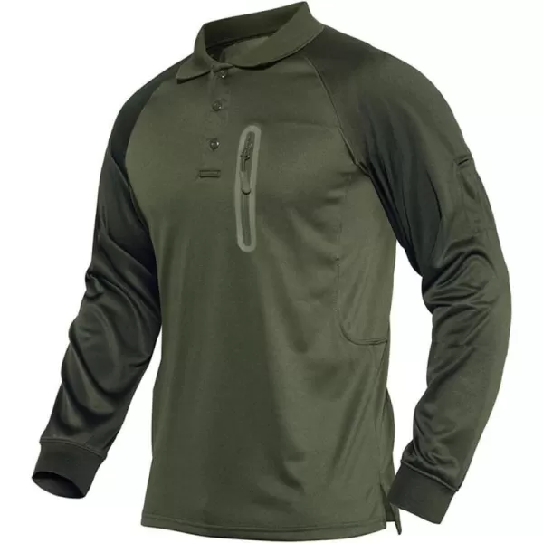 MAGNIVIT Mens Tactical Short and Long Sleeve Polo Shirts Outdoor Performance Military Cargo TShirtsArmy Greenlong