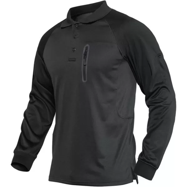 MAGNIVIT Mens Tactical Short and Long Sleeve Polo Shirts Outdoor Performance Military Cargo TShirtsBlacklong