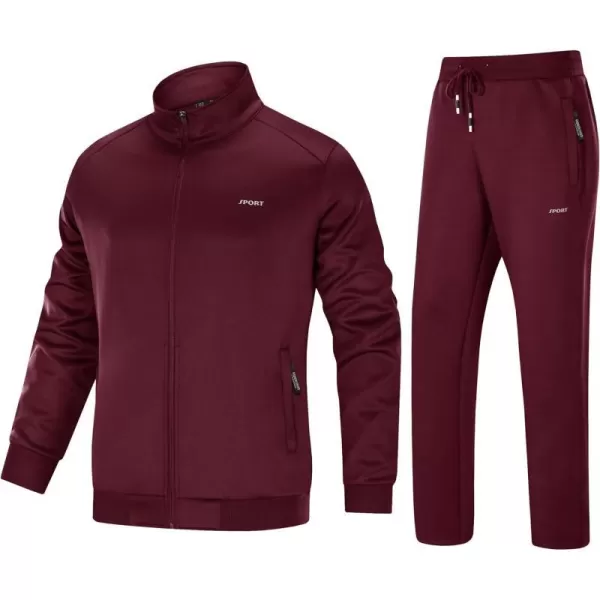 MAGNIVIT Mens Tracksuit 2 Piece Athletic Full Zip Jogging Running SweatsuitWine Red