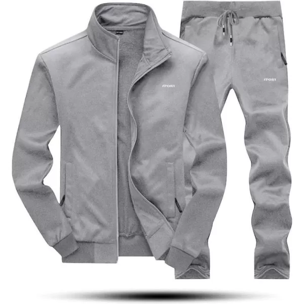 MAGNIVIT Mens Tracksuit Set Full Zip Long Sleeve Jogging Running Sweatsuits1 Grey