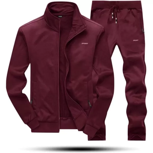 MAGNIVIT Mens Tracksuit Set Full Zip Long Sleeve Jogging Running Sweatsuits1 Wine Red