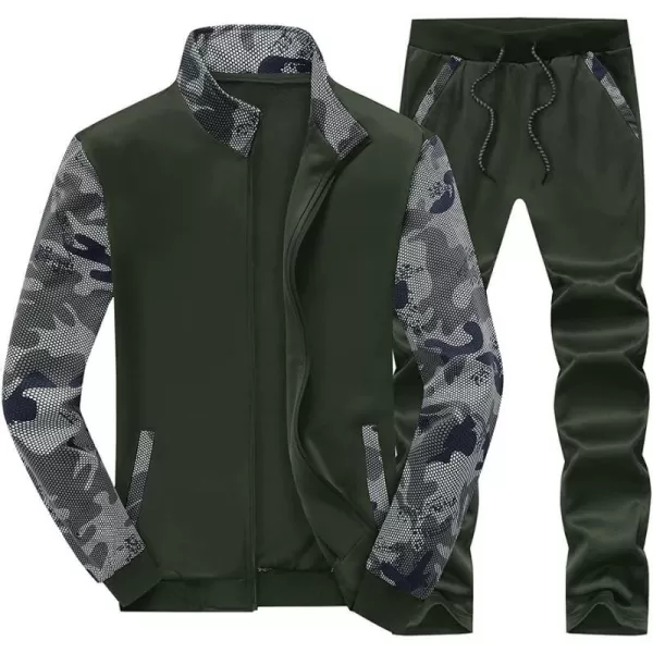 MAGNIVIT Mens Tracksuit Set Full Zip Long Sleeve Jogging Running Sweatsuits2 Army Green