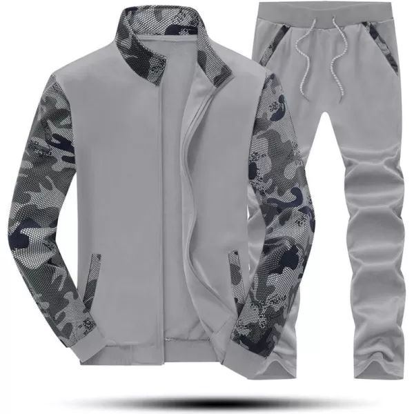 MAGNIVIT Mens Tracksuit Set Full Zip Long Sleeve Jogging Running Sweatsuits2 Grey