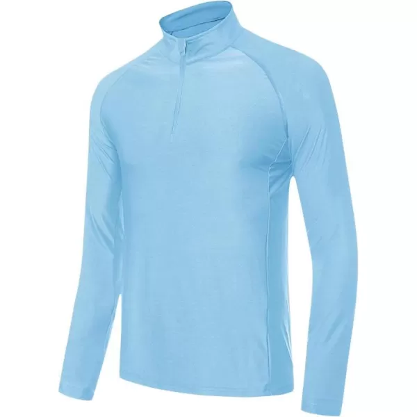 MAGNIVIT Mens UPF 50 Shirts with 14 Zip Long Sleeve Sun Protection Shirts Lightweight Quick Dry Rash Guard Running ShirtLight Blue