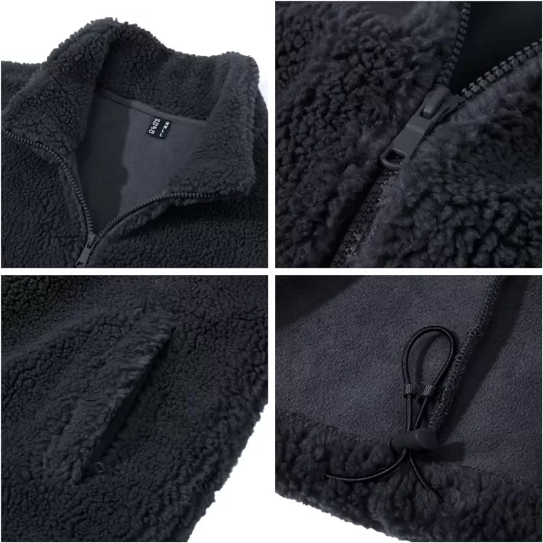 MAGNIVIT Mens Fluffy Fuzzy Sherpa Jackets Fleece Lined Warm Full Zip Casual Jacket Outdoor Winter Coats with PocketsBlack