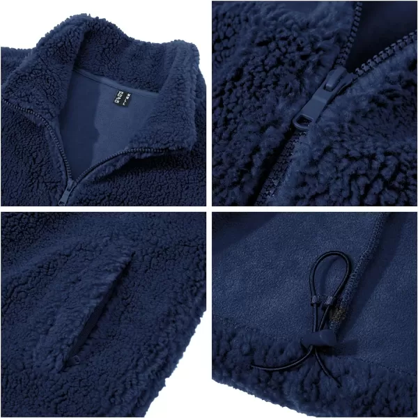 MAGNIVIT Mens Fluffy Fuzzy Sherpa Jackets Fleece Lined Warm Full Zip Casual Jacket Outdoor Winter Coats with PocketsDark Blue