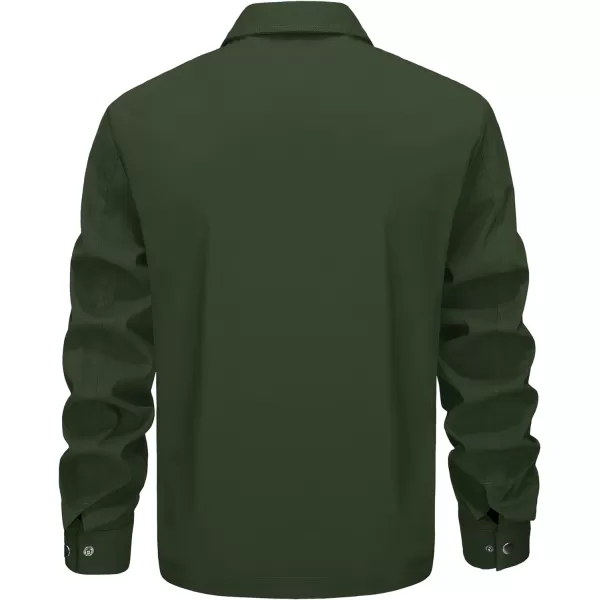 MAGNIVIT Mens Front Zip Panel Jacket Light Thin Casual Coat Water Resistant Sport Jacket Golf HikingArmy Green