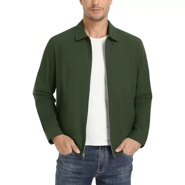 MAGNIVIT Mens Front Zip Panel Jacket Light Thin Casual Coat Water Resistant Sport Jacket Golf HikingArmy Green