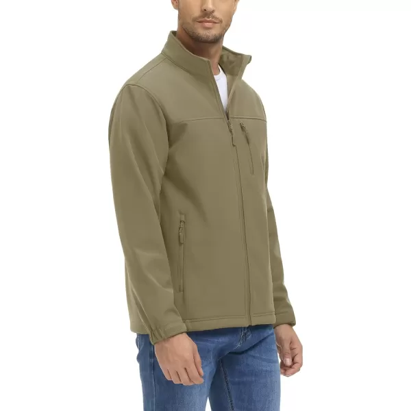 MAGNIVIT Mens Full Zip Fleece Jacket without Hood Windproof Light Slim Fit Causual Coat Hiking GolfKhaki