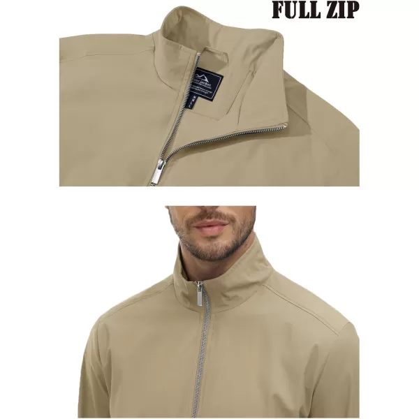 MAGNIVIT Mens Full Zip Jacket without Hood Windproof Water Resistant Light Thin Casual JacketKhaki