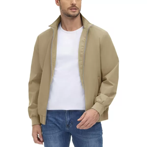 MAGNIVIT Mens Full Zip Jacket without Hood Windproof Water Resistant Light Thin Casual JacketKhaki