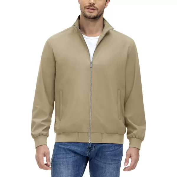 MAGNIVIT Mens Full Zip Jacket without Hood Windproof Water Resistant Light Thin Casual JacketKhaki