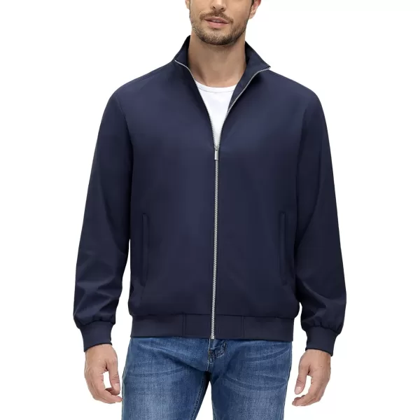 MAGNIVIT Mens Full Zip Jacket without Hood Windproof Water Resistant Light Thin Casual JacketNavy Blue