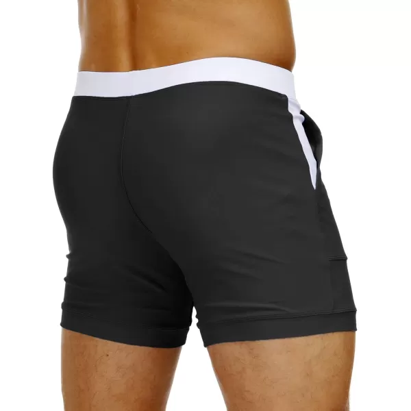 MAGNIVIT Mens Swimwear Swimsuits Solid Basic Long Swim Sport Trunks Board Shorts with PocketsBlack