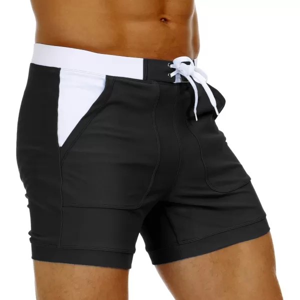 MAGNIVIT Mens Swimwear Swimsuits Solid Basic Long Swim Sport Trunks Board Shorts with PocketsBlack