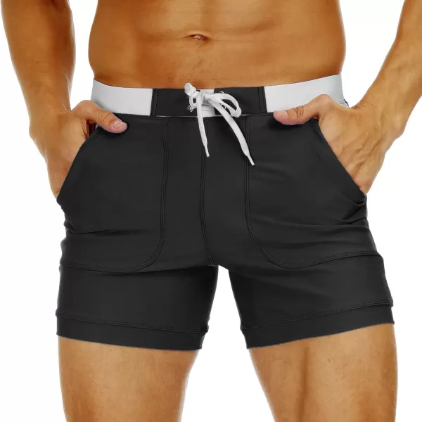 MAGNIVIT Mens Swimwear Swimsuits Solid Basic Long Swim Sport Trunks Board Shorts with PocketsBlack