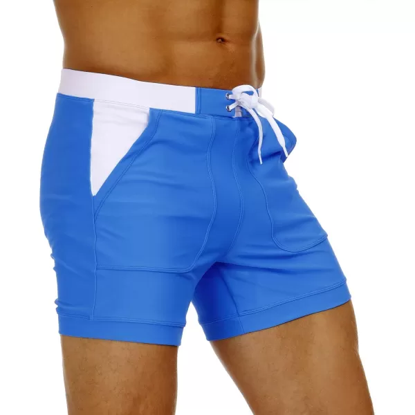 MAGNIVIT Mens Swimwear Swimsuits Solid Basic Long Swim Sport Trunks Board Shorts with PocketsBlue