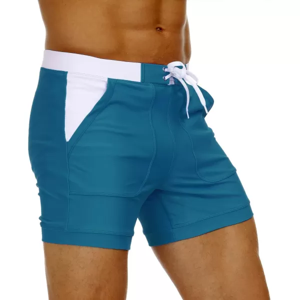 MAGNIVIT Mens Swimwear Swimsuits Solid Basic Long Swim Sport Trunks Board Shorts with PocketsPeacock Blue