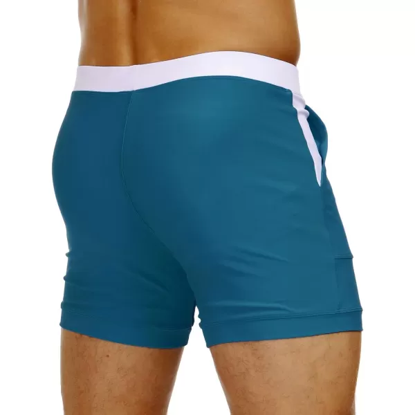 MAGNIVIT Mens Swimwear Swimsuits Solid Basic Long Swim Sport Trunks Board Shorts with PocketsPeacock Blue