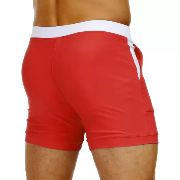 MAGNIVIT Mens Swimwear Swimsuits Solid Basic Long Swim Sport Trunks Board Shorts with PocketsRed