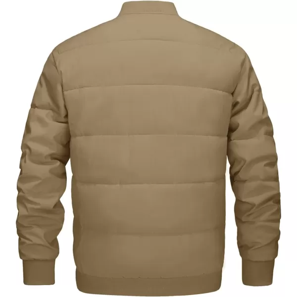 MAGNIVIT Mens Winter Bomber Jacket Quilted Full Zip Up Windproof Warm Coat Work Casual Athletic JacketKhaki