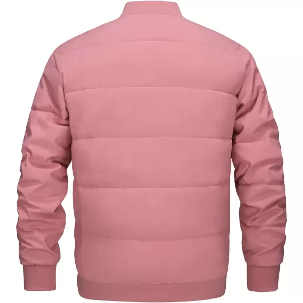 MAGNIVIT Mens Winter Bomber Jacket Quilted Full Zip Up Windproof Warm Coat Work Casual Athletic JacketPink Grey