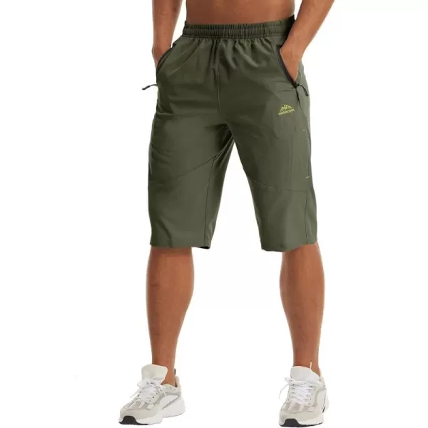 MAGNIVIT Mens 34 Hiking Shorts Below Knee Quick Dry Outdoor Work Cargo Shorts with Zipper PocketsArmy Green