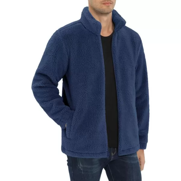 MAGNIVIT Mens Fluffy Fuzzy Sherpa Jackets Fleece Lined Warm Full Zip Casual Jacket Outdoor Winter Coats with PocketsDark Blue