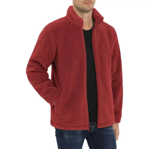 MAGNIVIT Mens Fluffy Fuzzy Sherpa Jackets Fleece Lined Warm Full Zip Casual Jacket Outdoor Winter Coats with PocketsOrange Red