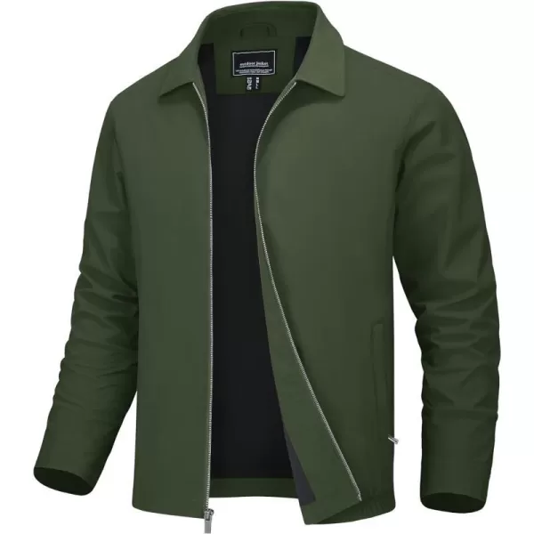 MAGNIVIT Mens Front Zip Panel Jacket Light Thin Casual Coat Water Resistant Sport Jacket Golf HikingArmy Green