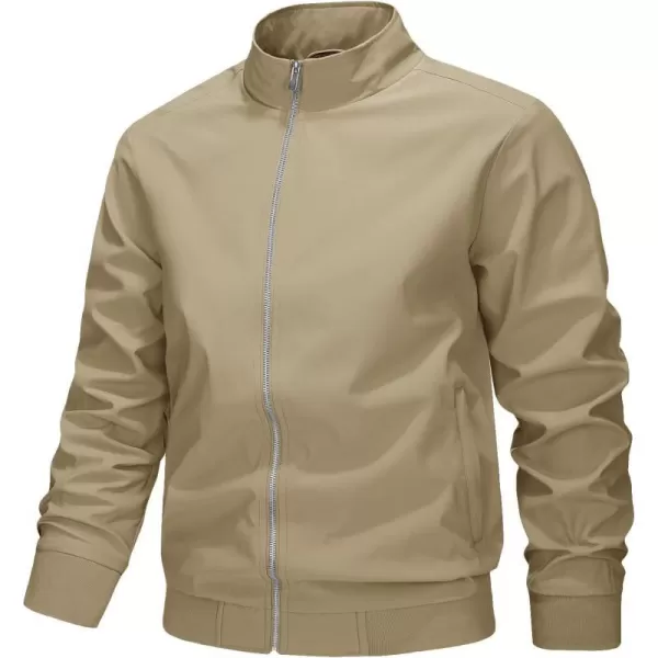 MAGNIVIT Mens Full Zip Jacket without Hood Windproof Water Resistant Light Thin Casual JacketKhaki