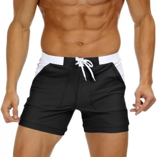 MAGNIVIT Mens Swimwear Swimsuits Solid Basic Long Swim Sport Trunks Board Shorts with PocketsBlack