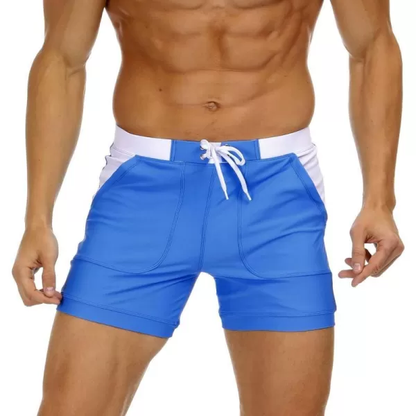 MAGNIVIT Mens Swimwear Swimsuits Solid Basic Long Swim Sport Trunks Board Shorts with PocketsBlue