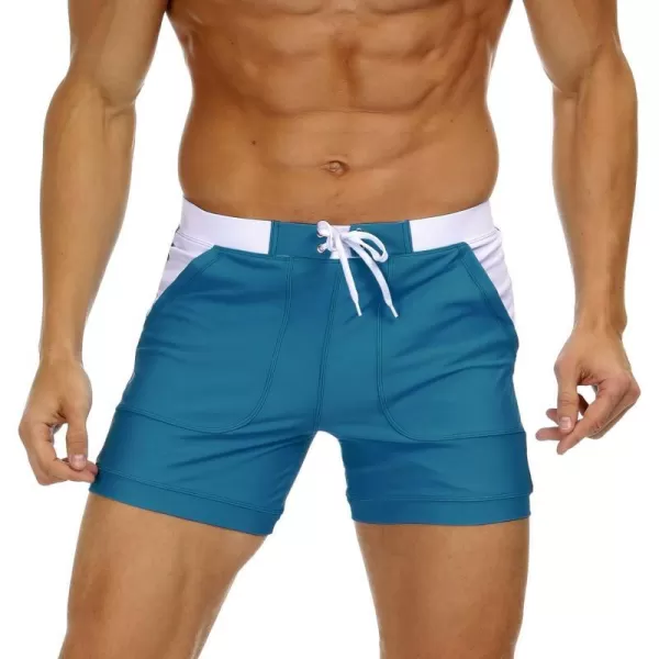 MAGNIVIT Mens Swimwear Swimsuits Solid Basic Long Swim Sport Trunks Board Shorts with PocketsPeacock Blue