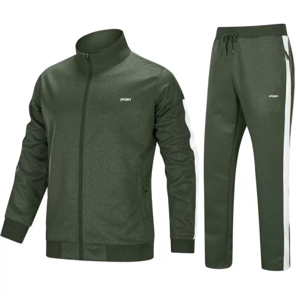MAGNIVIT Mens Tracksuit 2 Piece Athletic Full Zip Jogging Running Suits SetArmy Green
