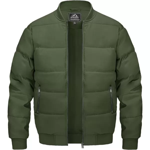 MAGNIVIT Mens Winter Bomber Jacket Quilted Full Zip Up Windproof Warm Coat Work Casual Athletic JacketArmy Green