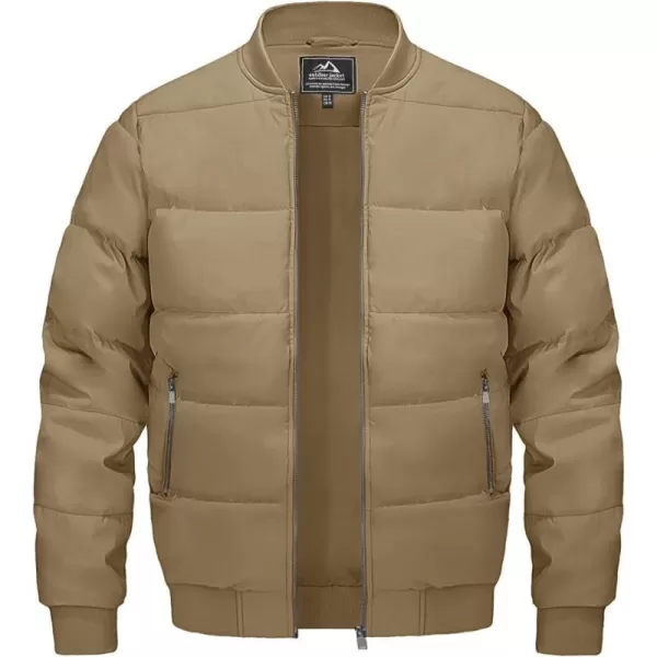 MAGNIVIT Mens Winter Bomber Jacket Quilted Full Zip Up Windproof Warm Coat Work Casual Athletic JacketKhaki