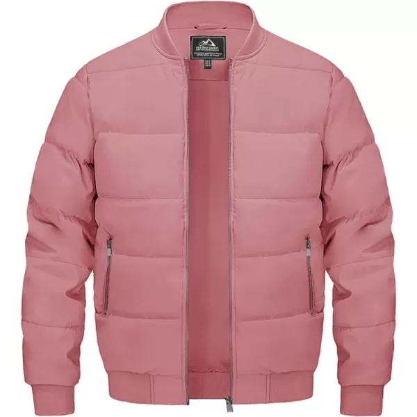 MAGNIVIT Mens Winter Bomber Jacket Quilted Full Zip Up Windproof Warm Coat Work Casual Athletic JacketPink Grey