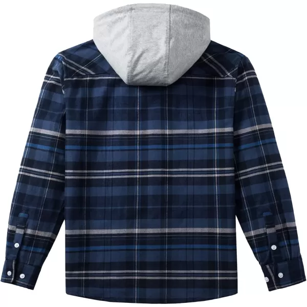 MAGNIVIT Mens Classic Plaid Long Sleeve Hooded Shirts Multi Pockets Thin Cotton Light Jacket Relaxed Fit Casual OutwearBlack Grey